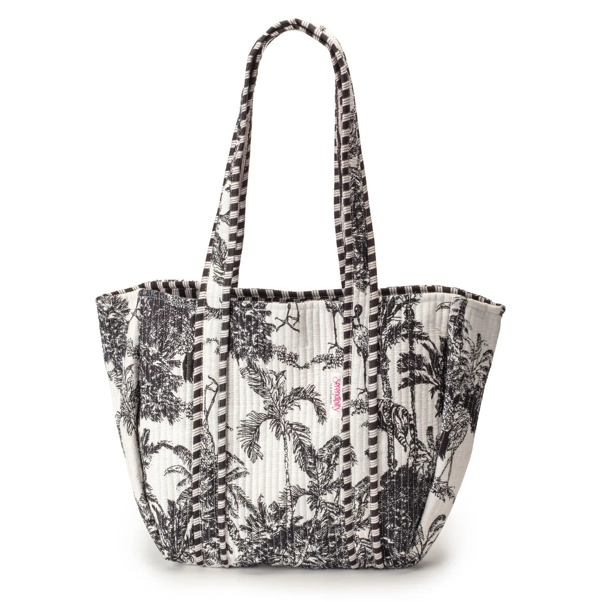 Elie Beaumont Serendipity Cotton Shoulder Tote - Black & White Crane