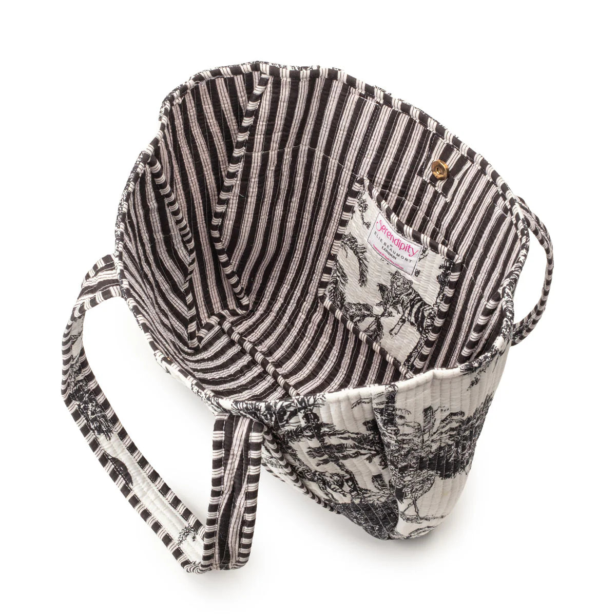 Elie Beaumont Serendipity Cotton Shoulder Tote - Black & White Crane