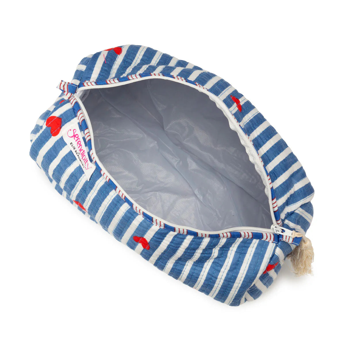 Elie Beaumont Serendipity Cotton Cosmetic Bag Set - Blue Stripe Red Heart