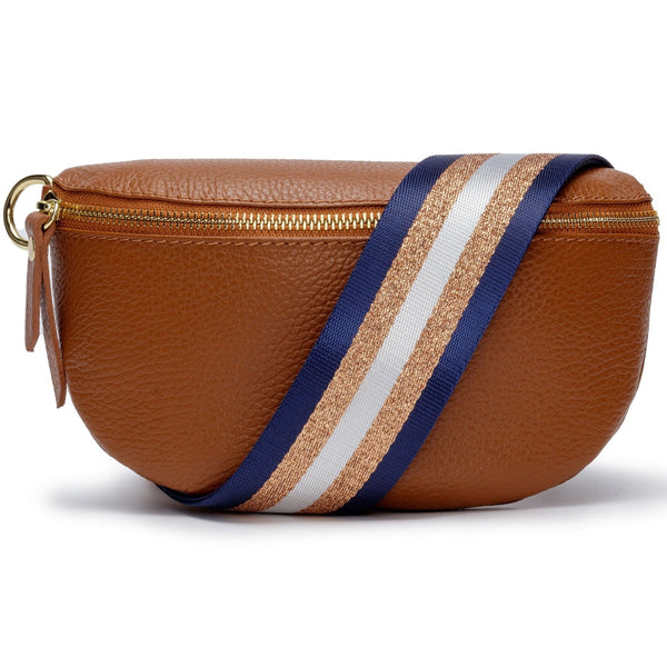 Elie Beaumont Sling Bag - Tan with Navy Copper Strap