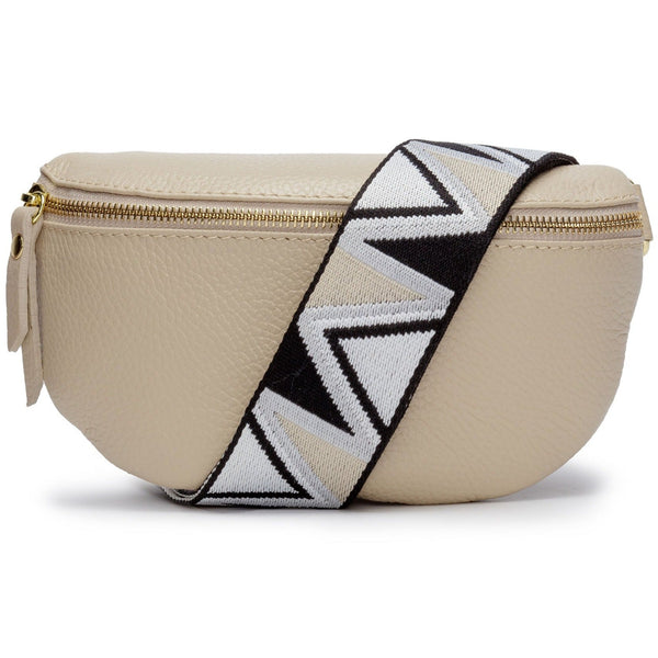 Elie Beaumont Sling Bag - Stone with black/white abstract Strap