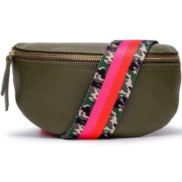 Elie Beaumont Sling Bag - Olive with Army Stripes Strap