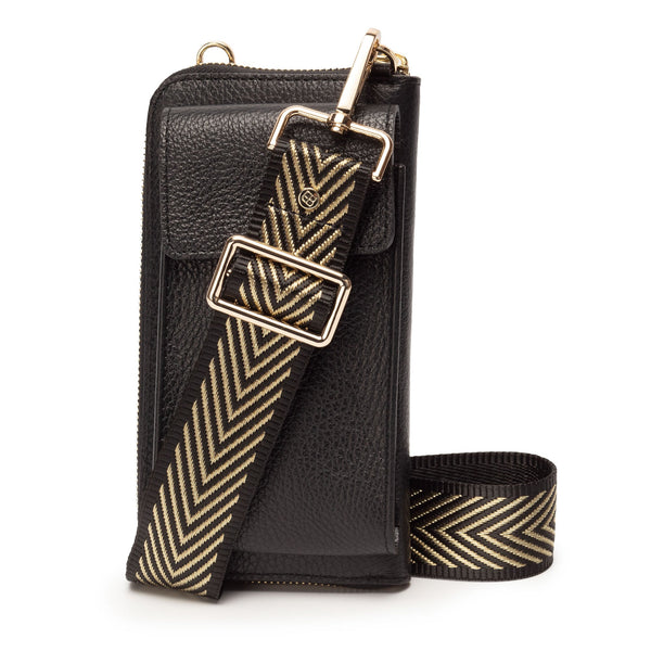 Elie Beaumont Phonebag Black (Gold Chevron strap)