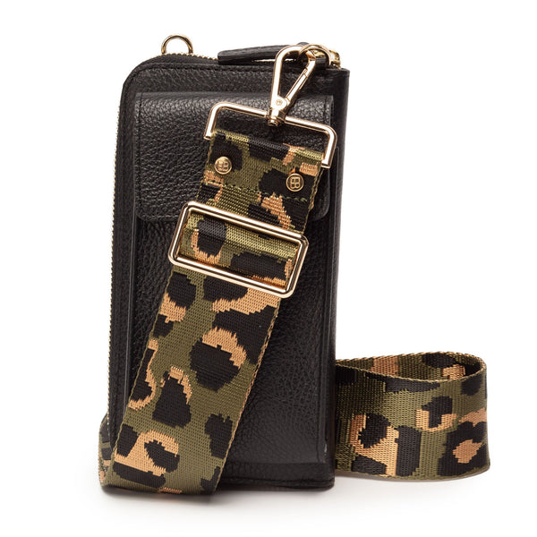 Elie Beaumont Phonebag Black (Olive Leopard strap)