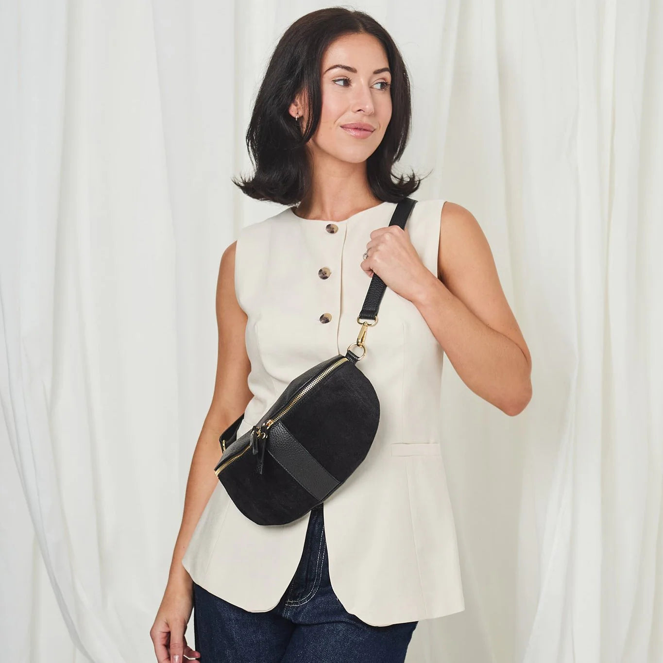 Elie Beaumont Suede Sling Bag Black