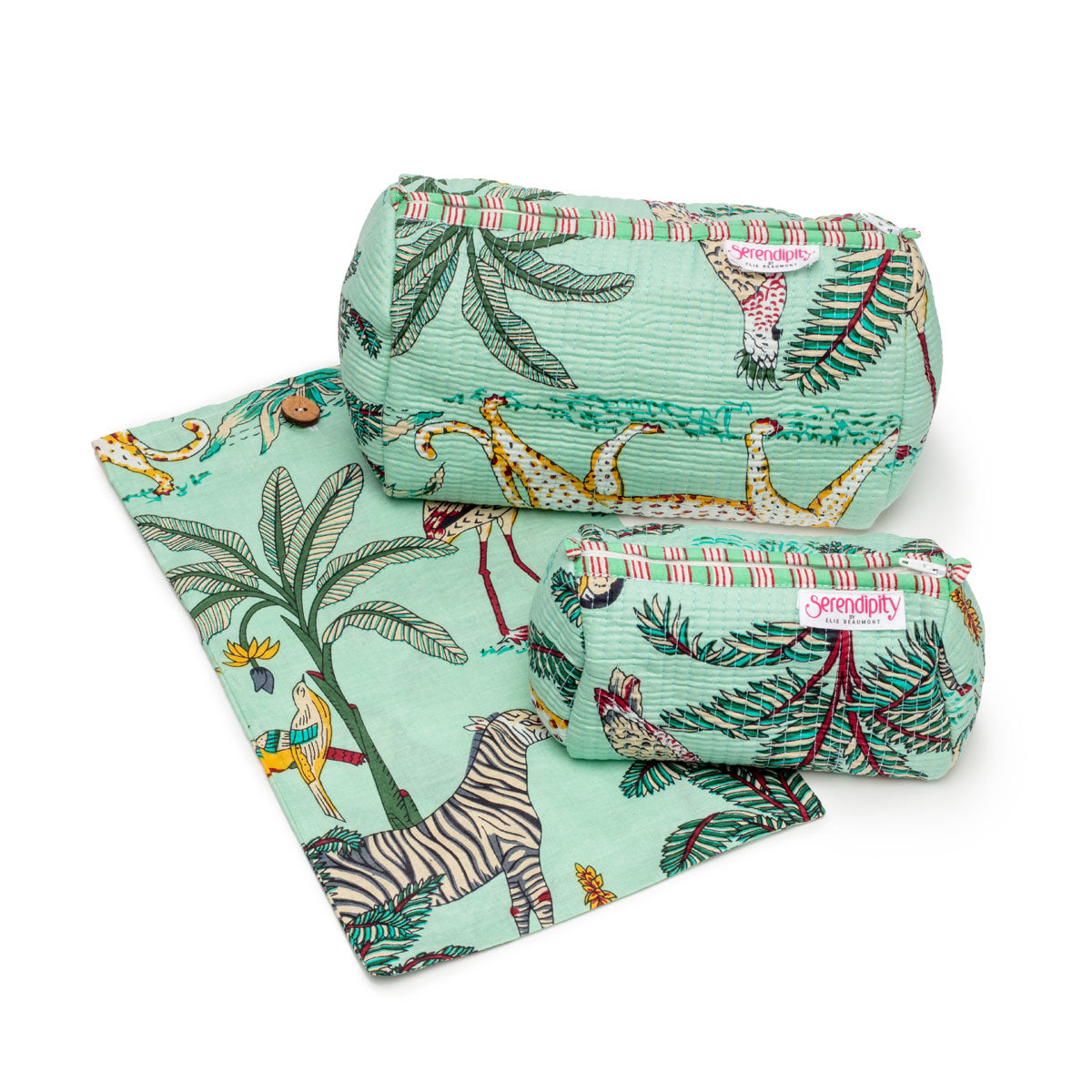 Elie Beaumont Serendipity Cotton Cosmetic Bag Set - Mint Jungle