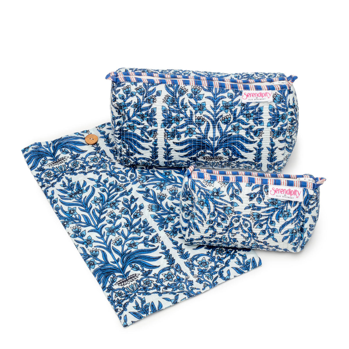 Elie Beaumont Serendipity Cotton Cosmetic Bag Set - Blue Reef