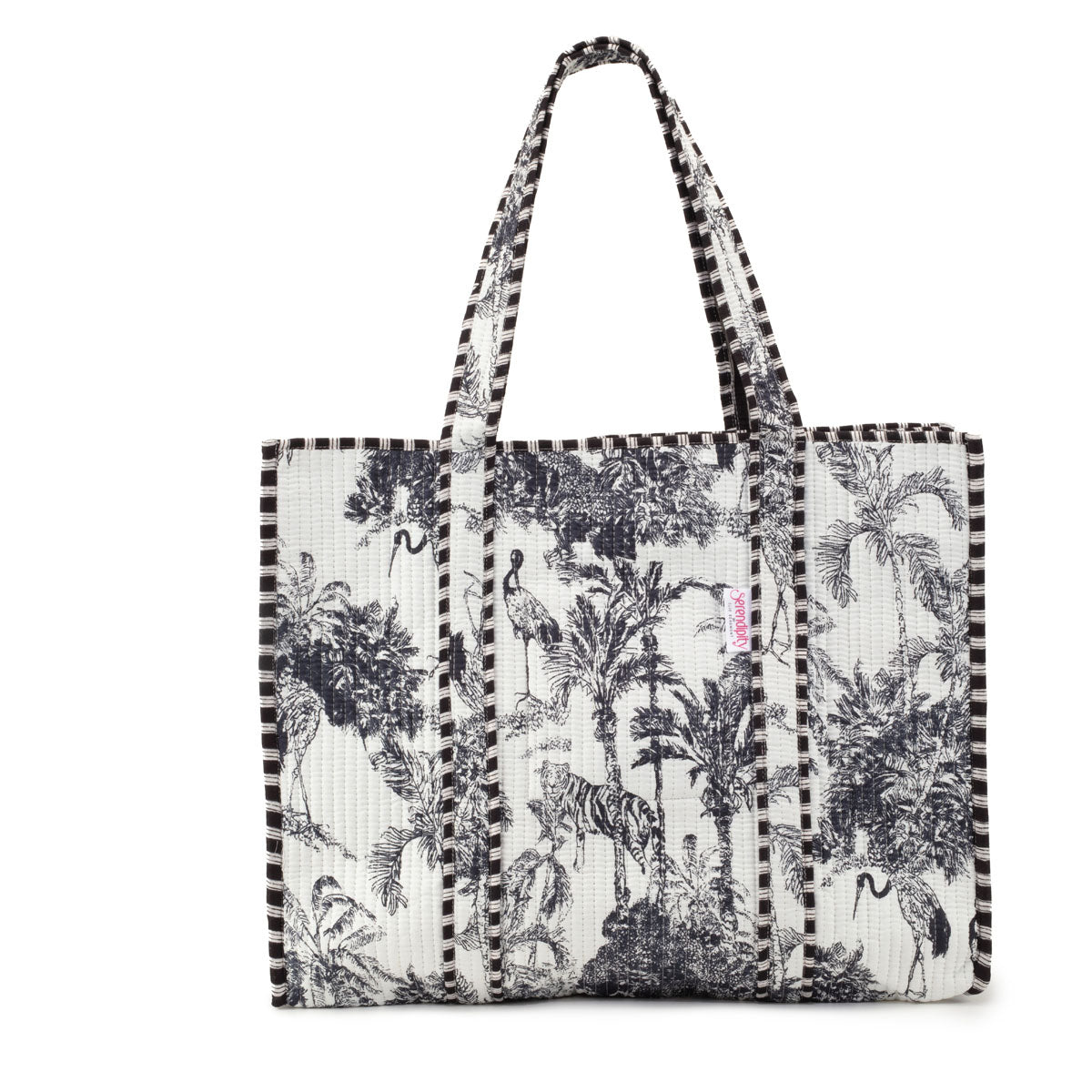 Elie Beaumont Serendipity Cotton Quilted Tote - Black / White Crane