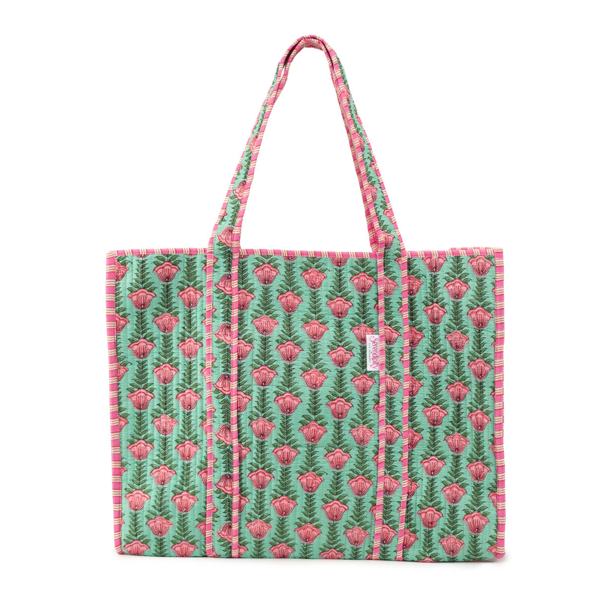 Elie Beaumont Serendipity Cotton Quilted Tote - Lt Green Lotus