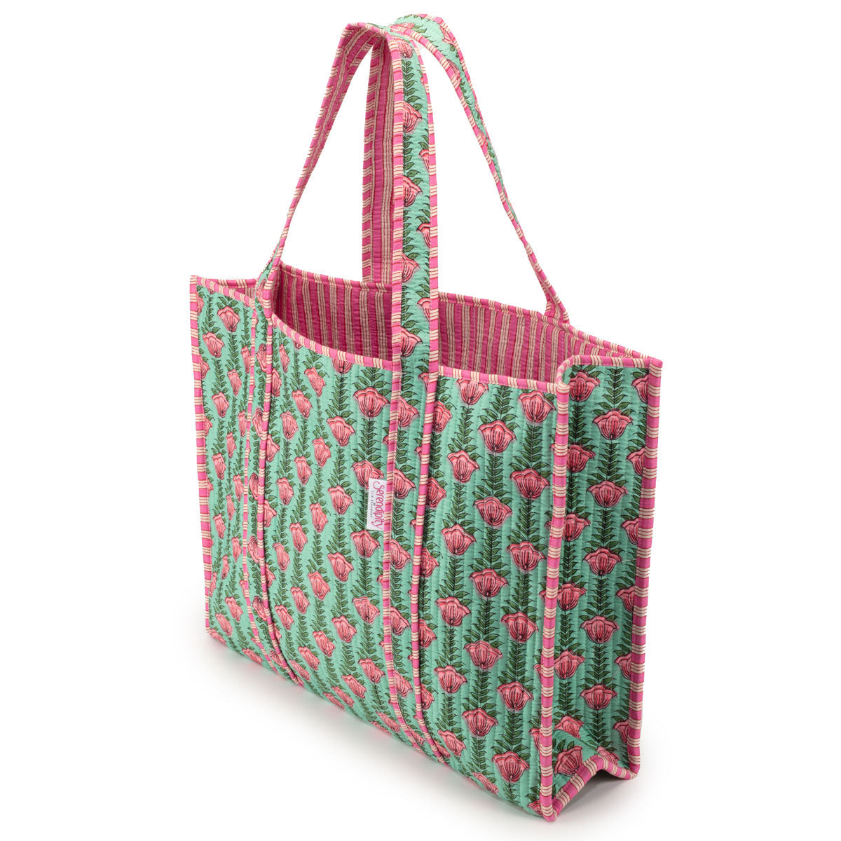 Elie Beaumont Serendipity Cotton Quilted Tote - Lt Green Lotus