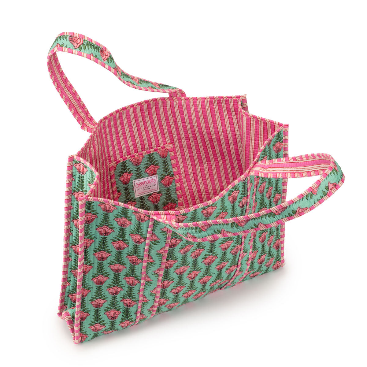 Elie Beaumont Serendipity Cotton Quilted Tote - Lt Green Lotus