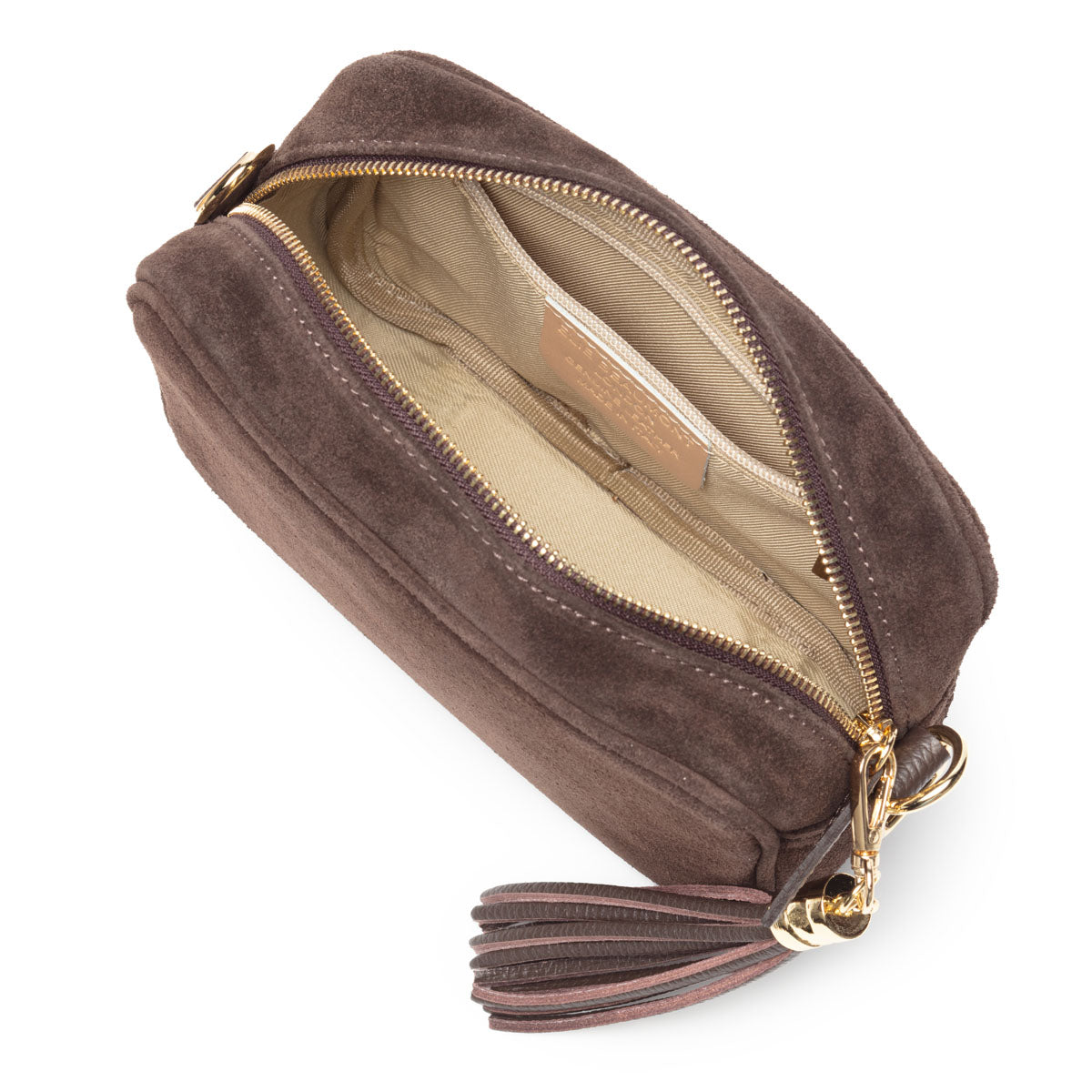 Elie Beaumont Crossbody Tassel Suede - Tan