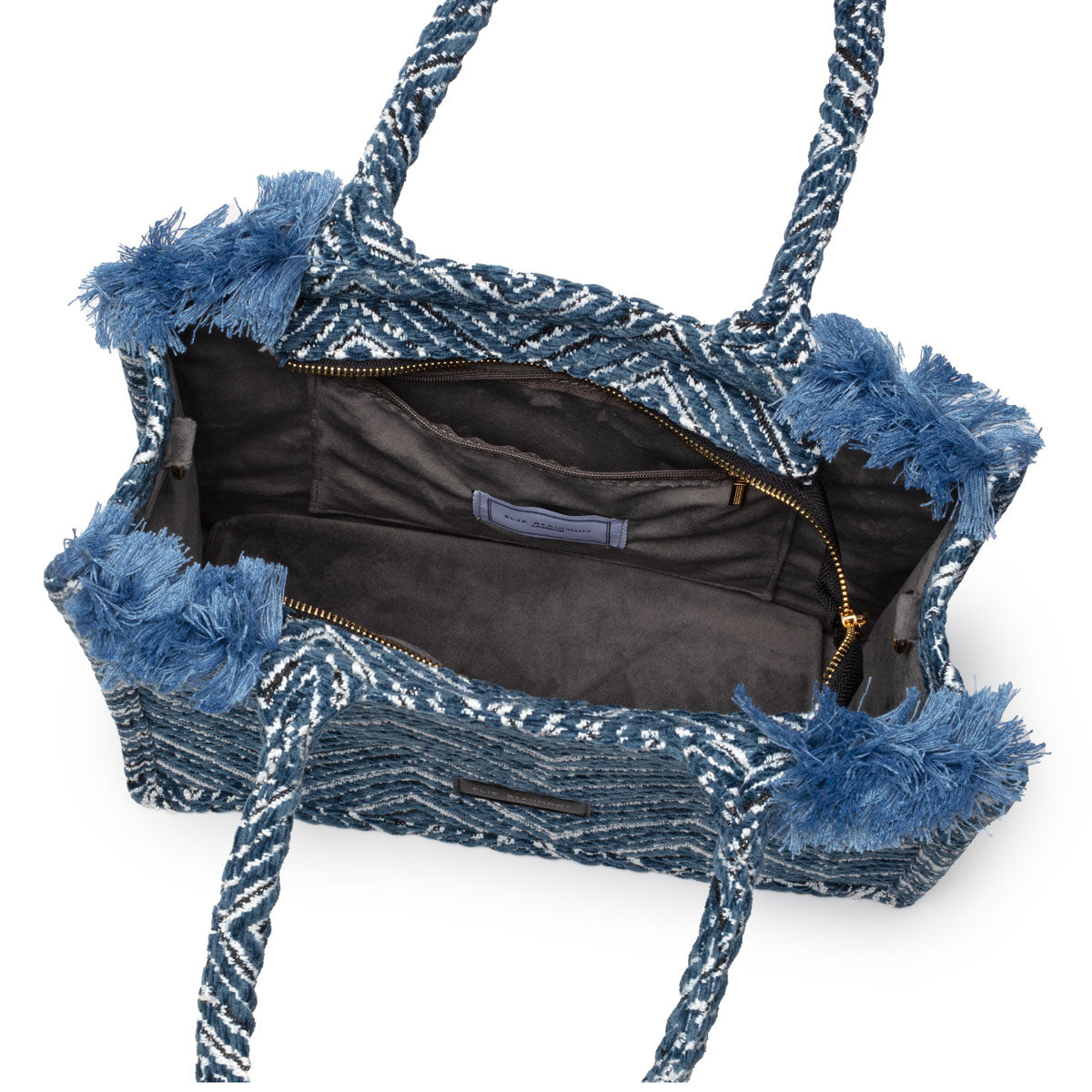 Elie Beaumont Fabric Tote - Velvet Teal Chevron