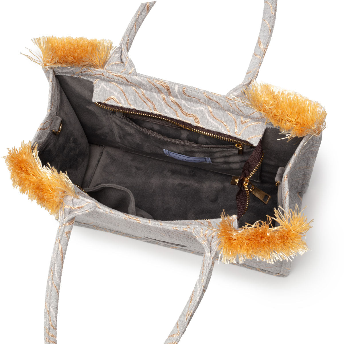 Elie Beaumont Fabric Tote - Velvet Lt Grey Gold