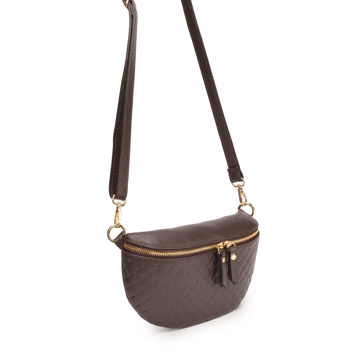 Elie Beaumont Woven Sling Bag Chocolate - Midi size