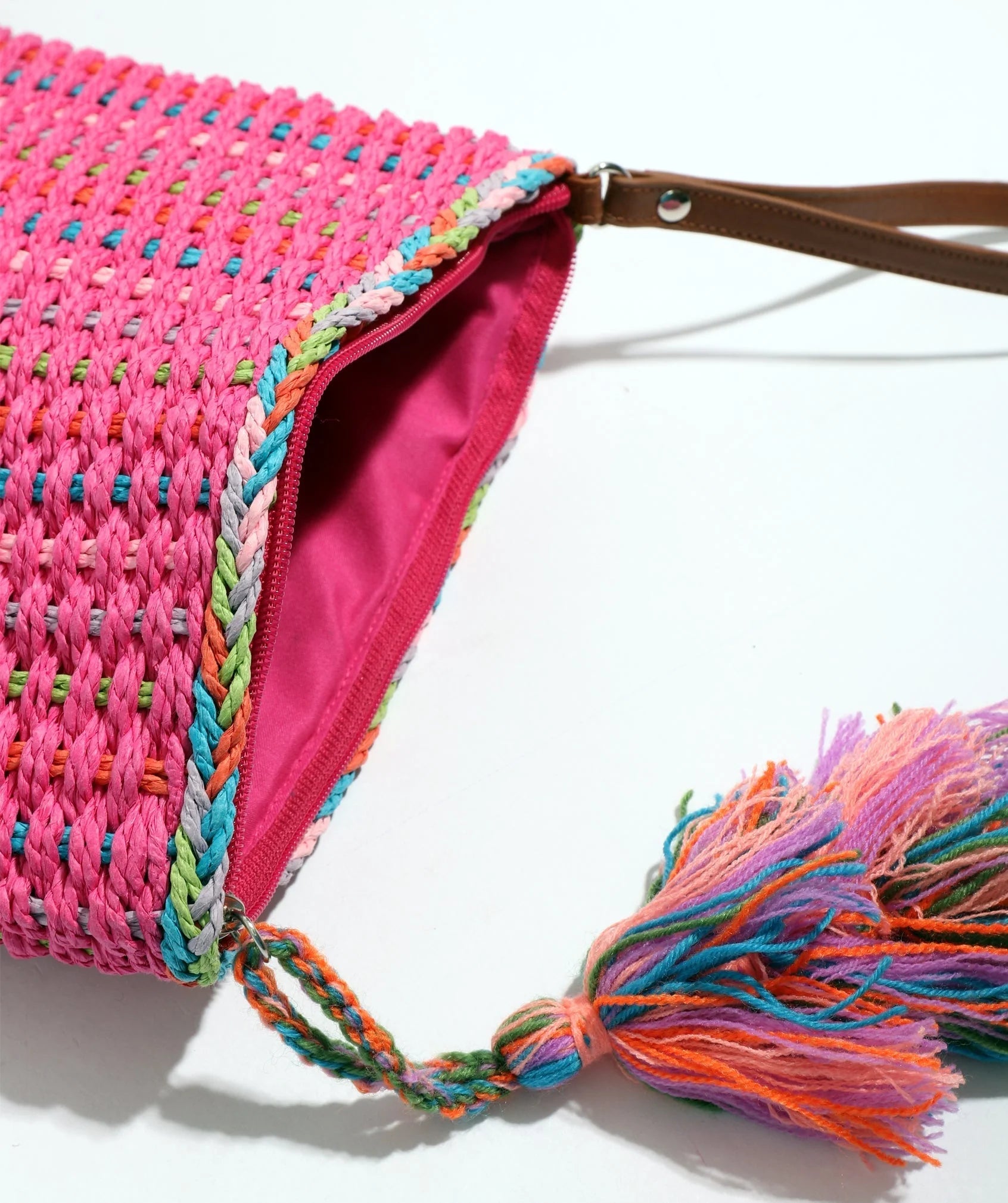 Pale Turquoise Summer Clutch Bag with Tassel Embellishment