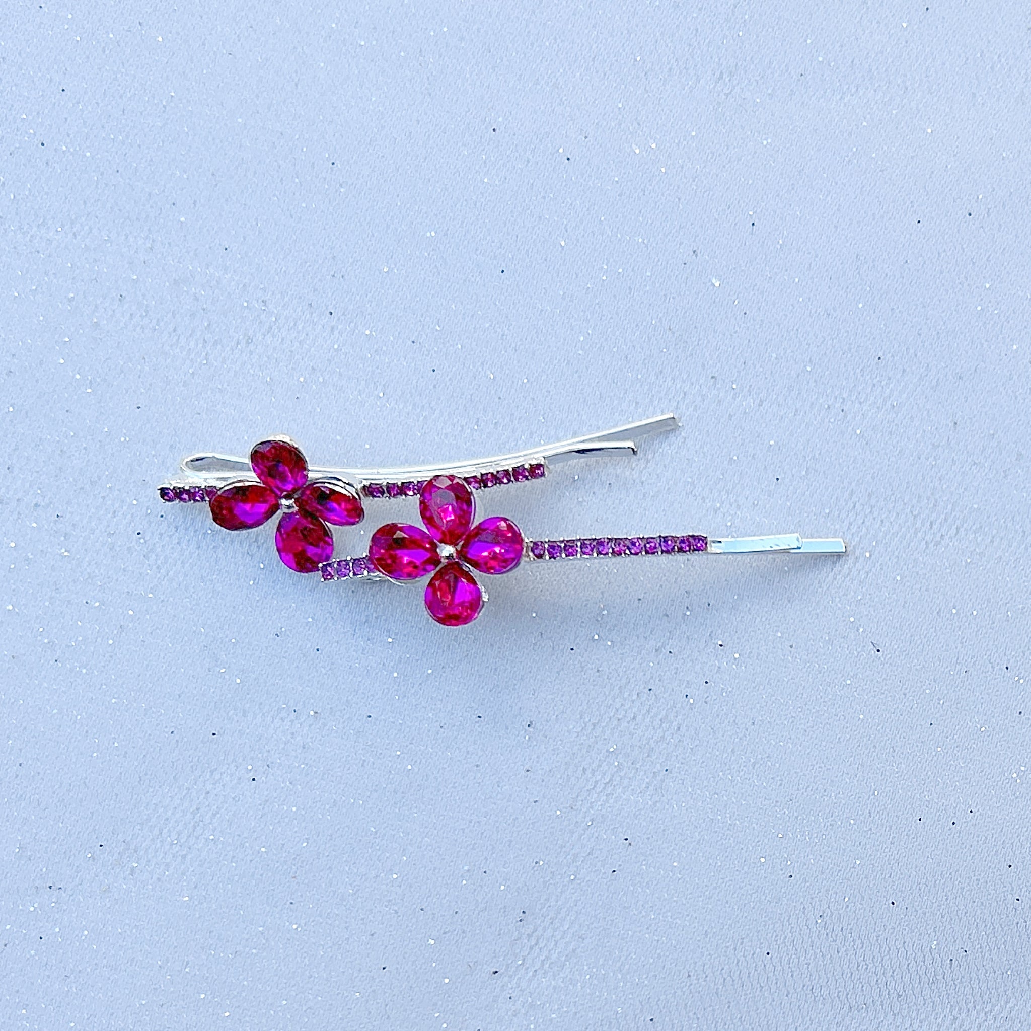 QueenMee Flower Hair Grips Flower Hair Slides Teal Sparkly Hair Grips Set of 2