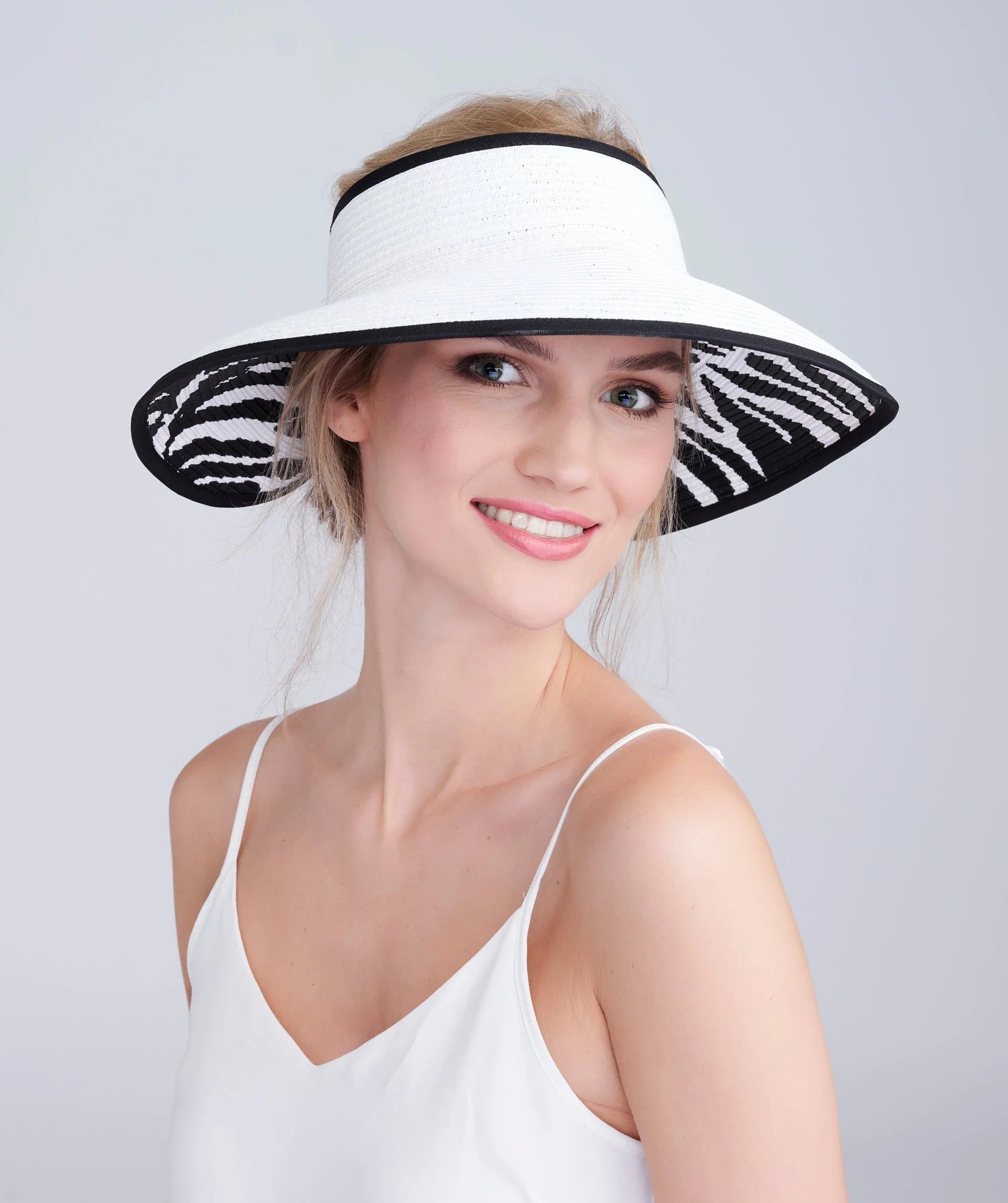Ivory Wide Brim Visor with Leopard Print Interior