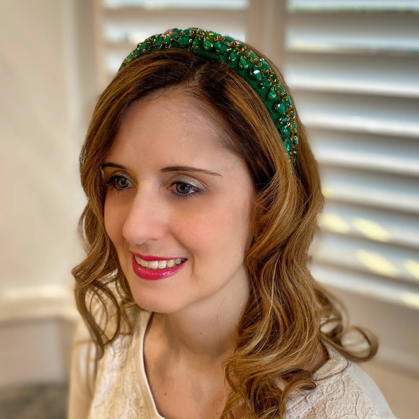 QueenMee Green Jewelled Headpiece Crystal Headband