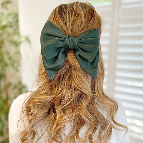QueenMee Green Satin Hair Bow Green Hair Clip