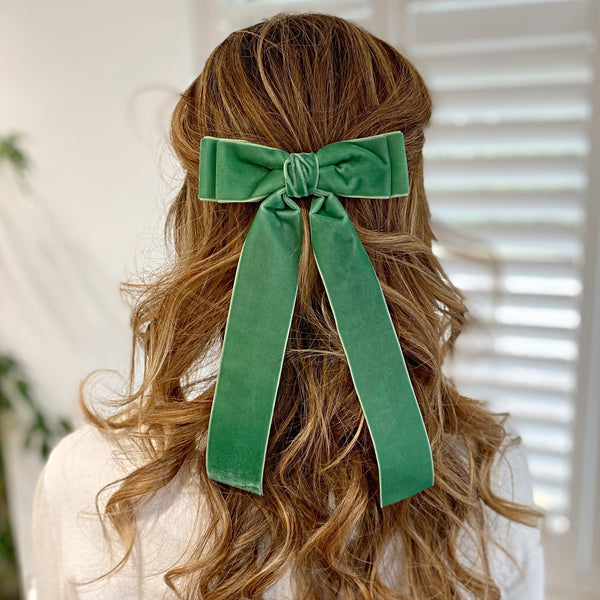 QueenMee Green Velvet Hair Bow Light Green Hair Clip Alligator Clip