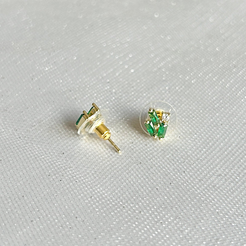 QueenMee Green Stud Earrings Gold Earrings with Crystal