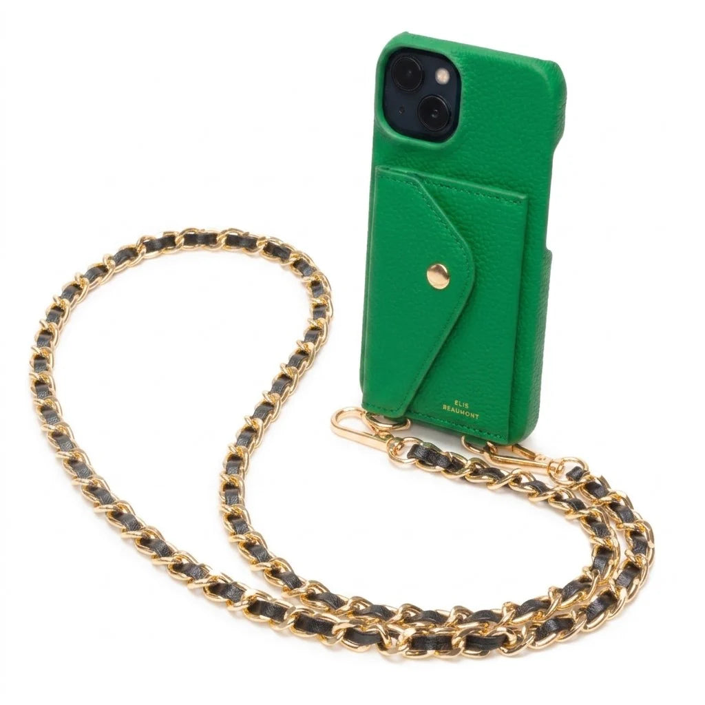 Elie Beaumont Genuine Leather iPhone Case - Jade - Black Chain Lanyard