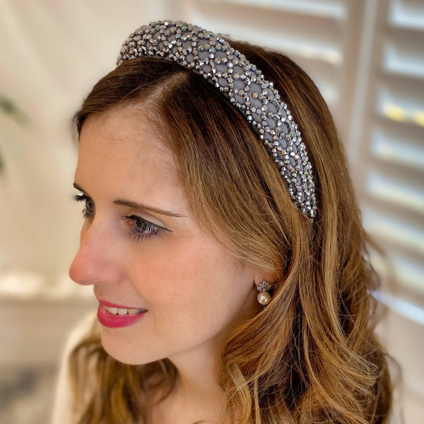 QueenMee Grey Sparkly Headband Beaded Headband