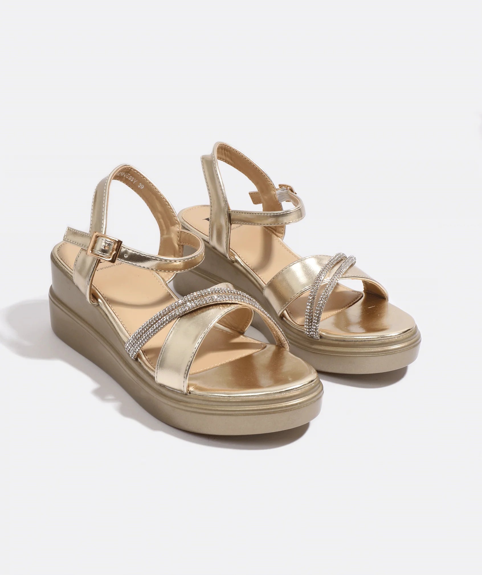 Hennessy - Gold Embellished Wedge Sandal with Adjustable Straps