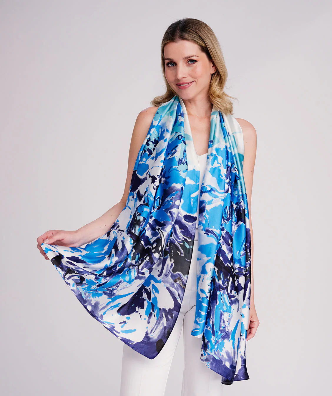 Iris - Abstract Floral Satin Scarf