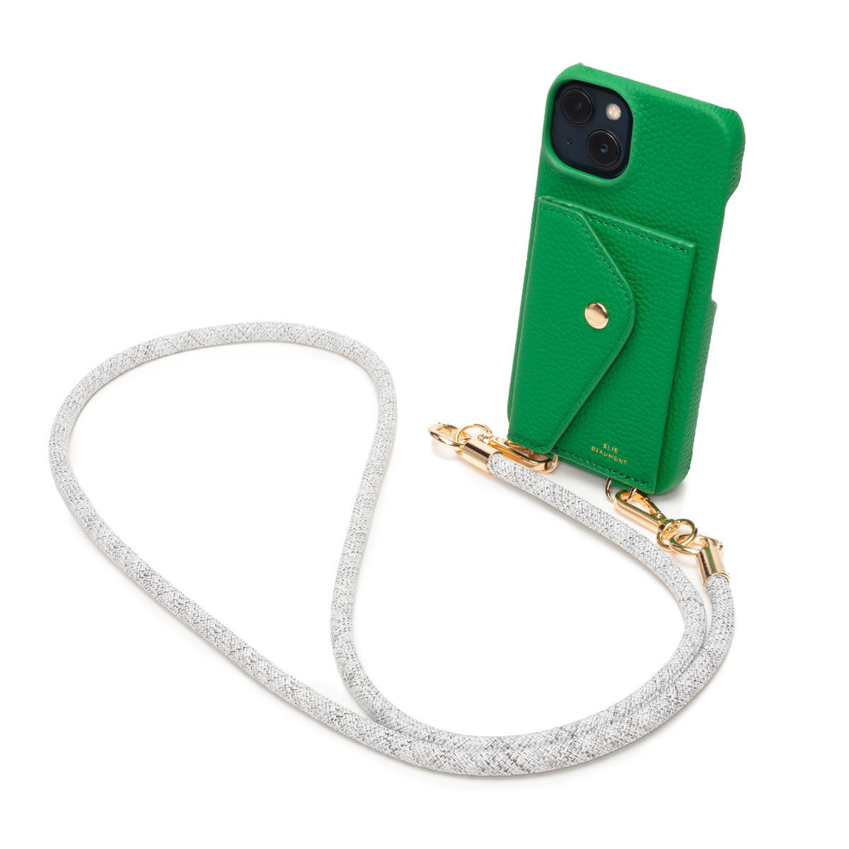 Elie Beaumont Genuine Leather iPhone Case - Jade - Distressed Grey Lanyard