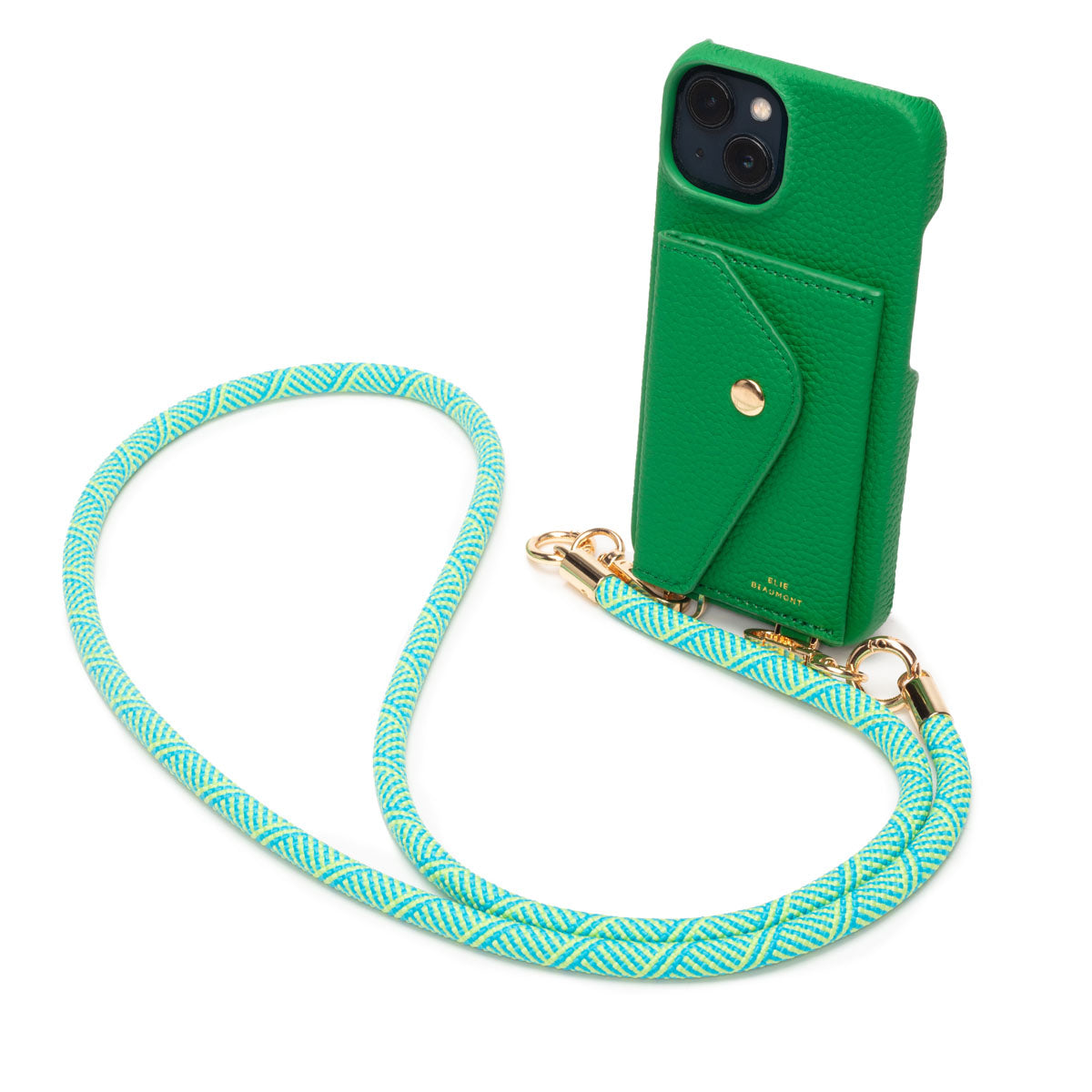 Elie Beaumont Genuine Leather iPhone Case - Jade - Green Inca Lanyard