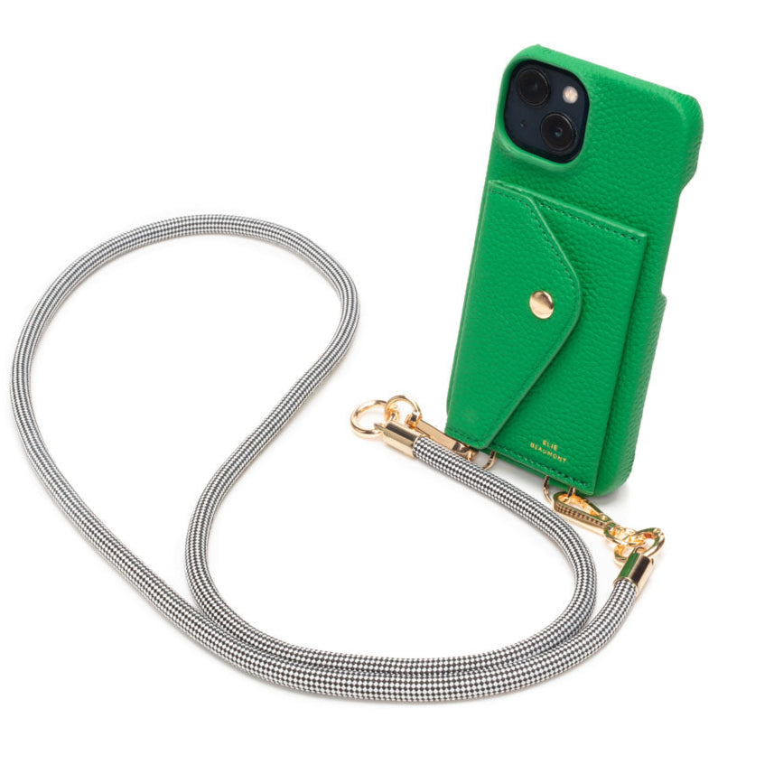 Elie Beaumont Genuine Leather iPhone Case - Jade - Harlequin Lanyard