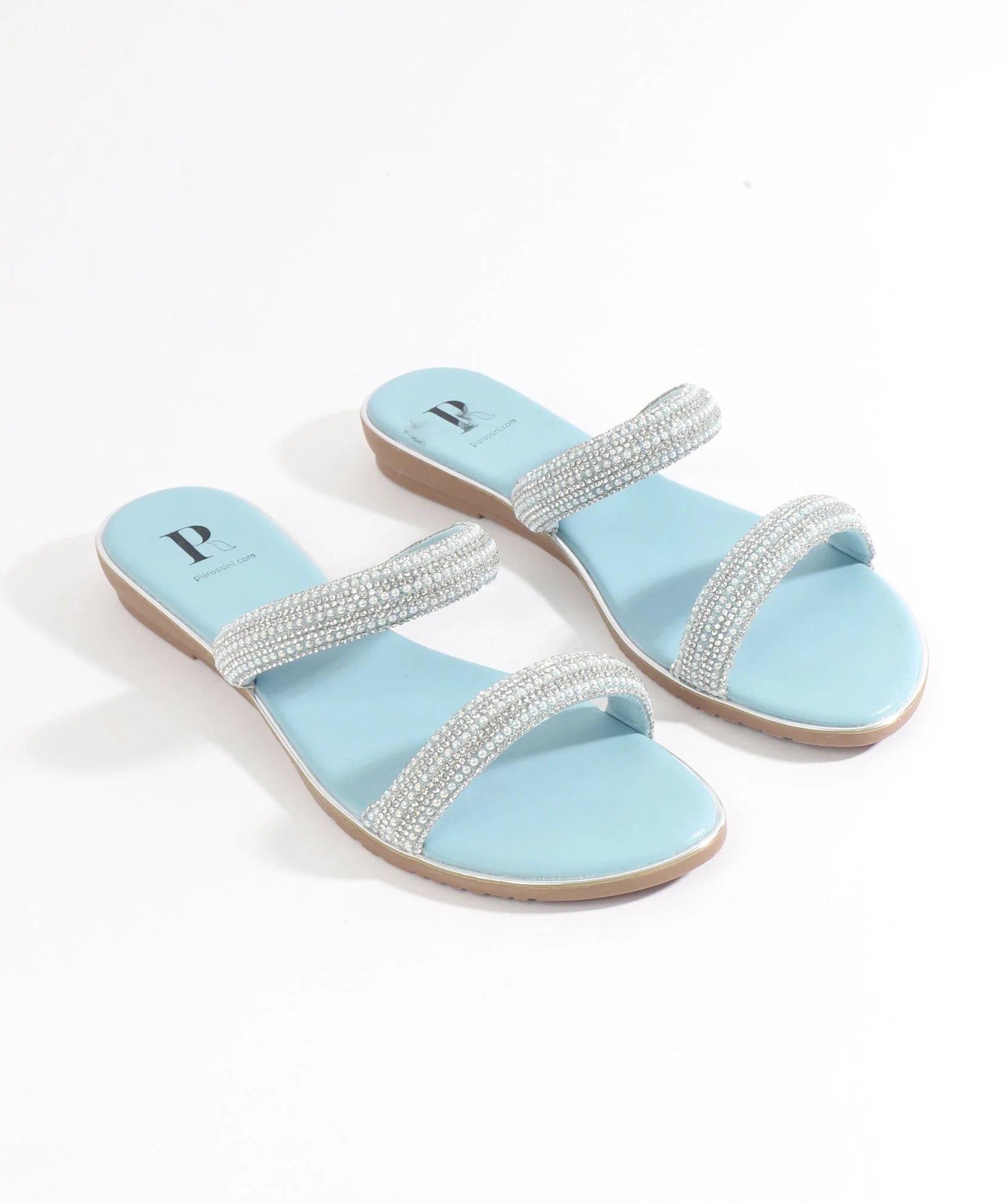Kalippo - Blue Embellished Wedged Mule Sandals