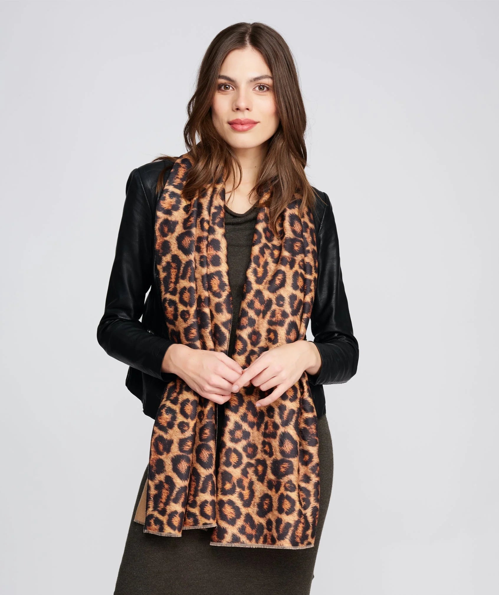 Leopard Print Oblong Scarf in Versatile Neutral Hues