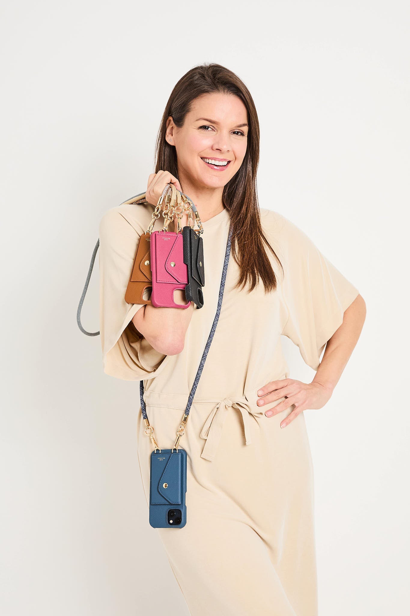 Elie Beaumont Genuine Leather iPhone Case - Azalea - Distressed Multi Lanyard