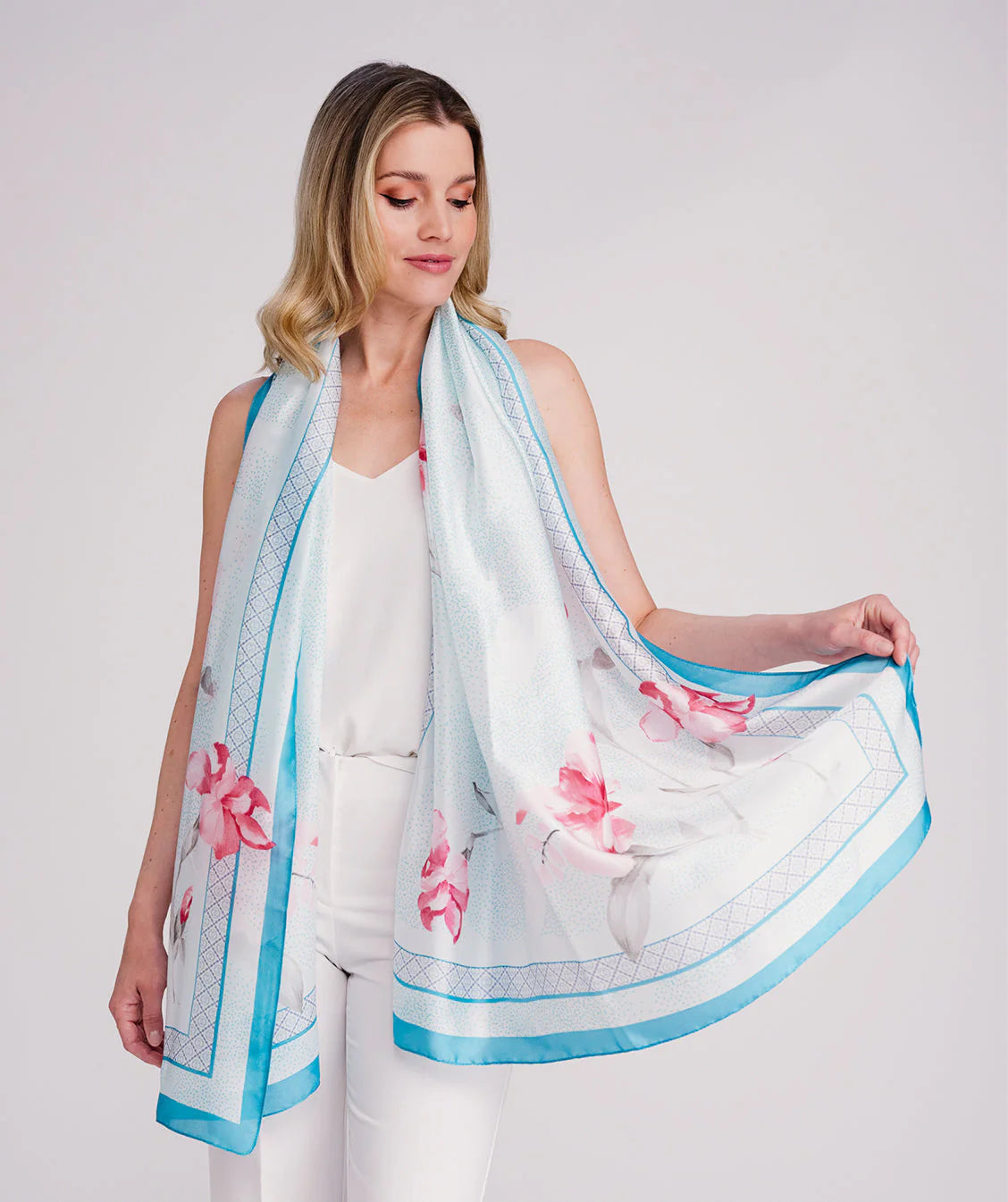 Libbie - Floral Satin Silk Scarf