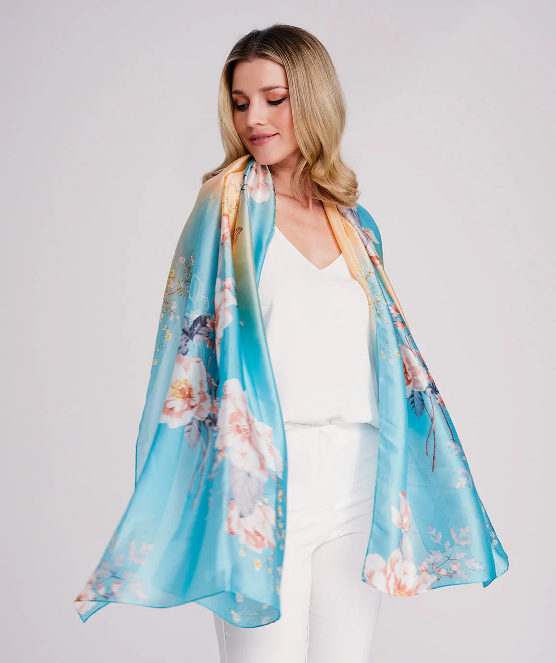 Mabel - Floral Satin Silk Scarf