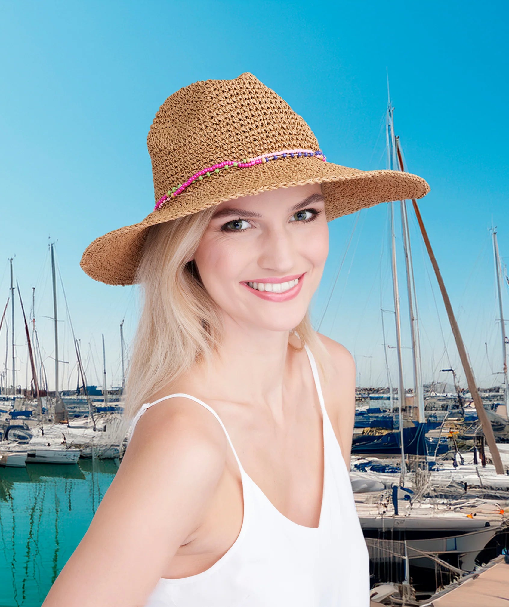 Majorelle - Beaded Woven Straw Fedora