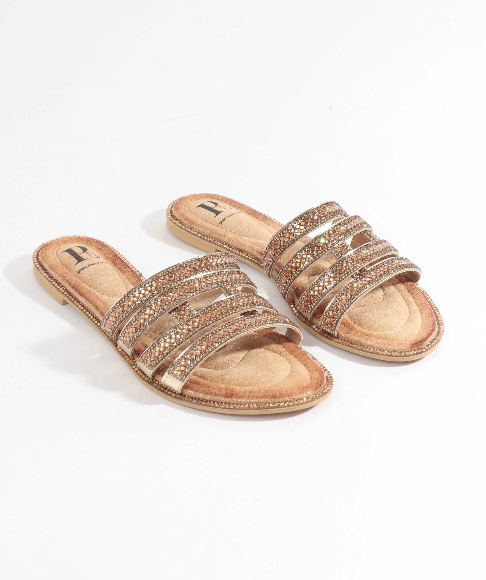 Gold Embellished Slip-on Sandals with Open Toe