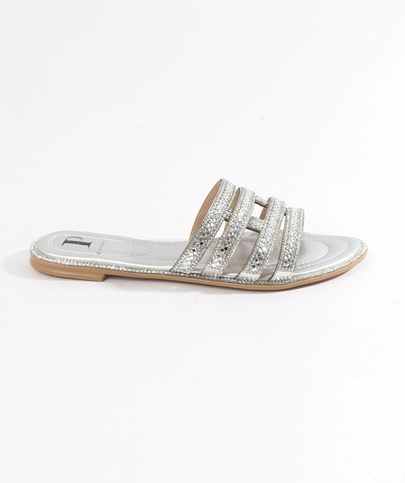Silver Embellished Slip-On Sandals with Open Toe