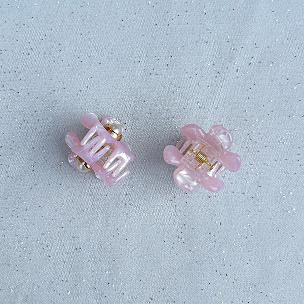 QueenMee Mini Hair Claw Pink Hair Clip Flower Set of 2