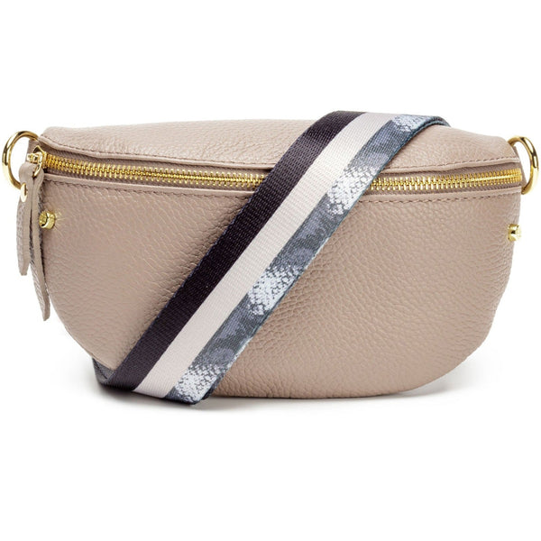 Elie Beaumont Sling Bag - Mink Grey with Python Stripe Strap