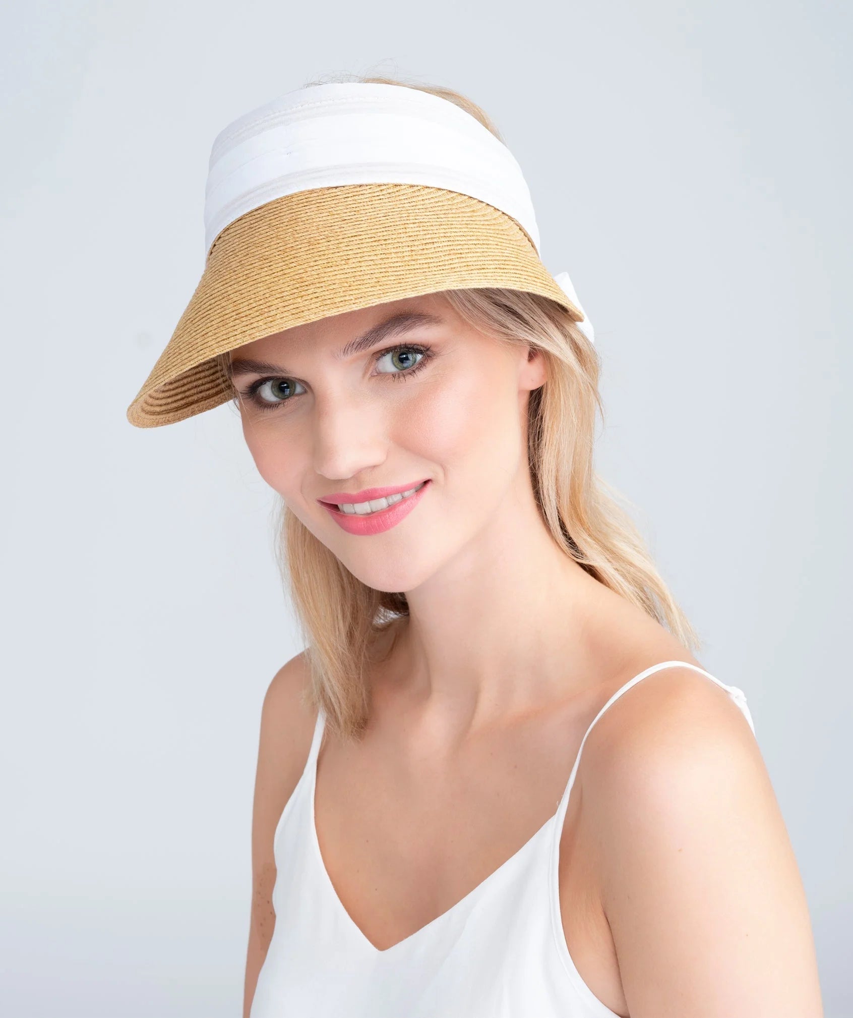 Misha - Chiffon Tie Straw Visor
