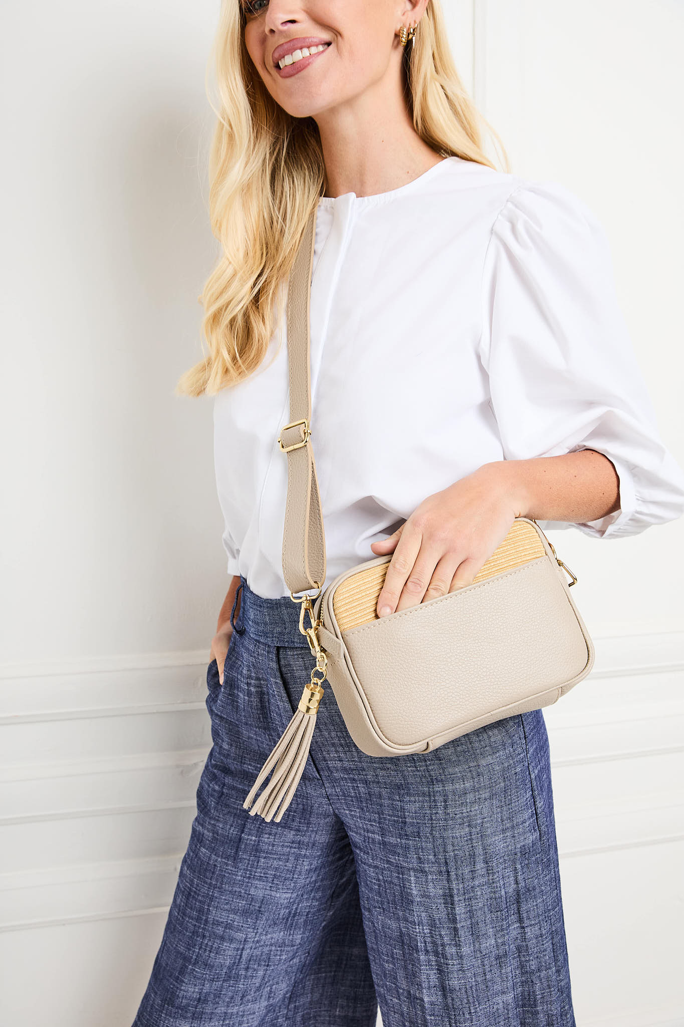 Elie Beaumont Raffia Crossbody - Biscuit