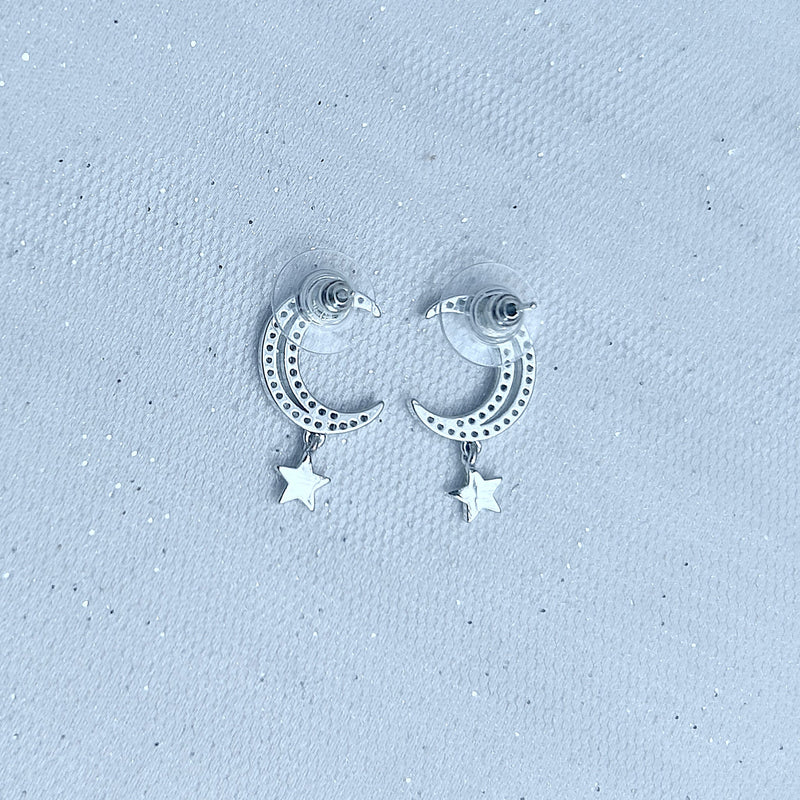 QueenMee Moon Earrings Star Earrings Silver Small Earrings