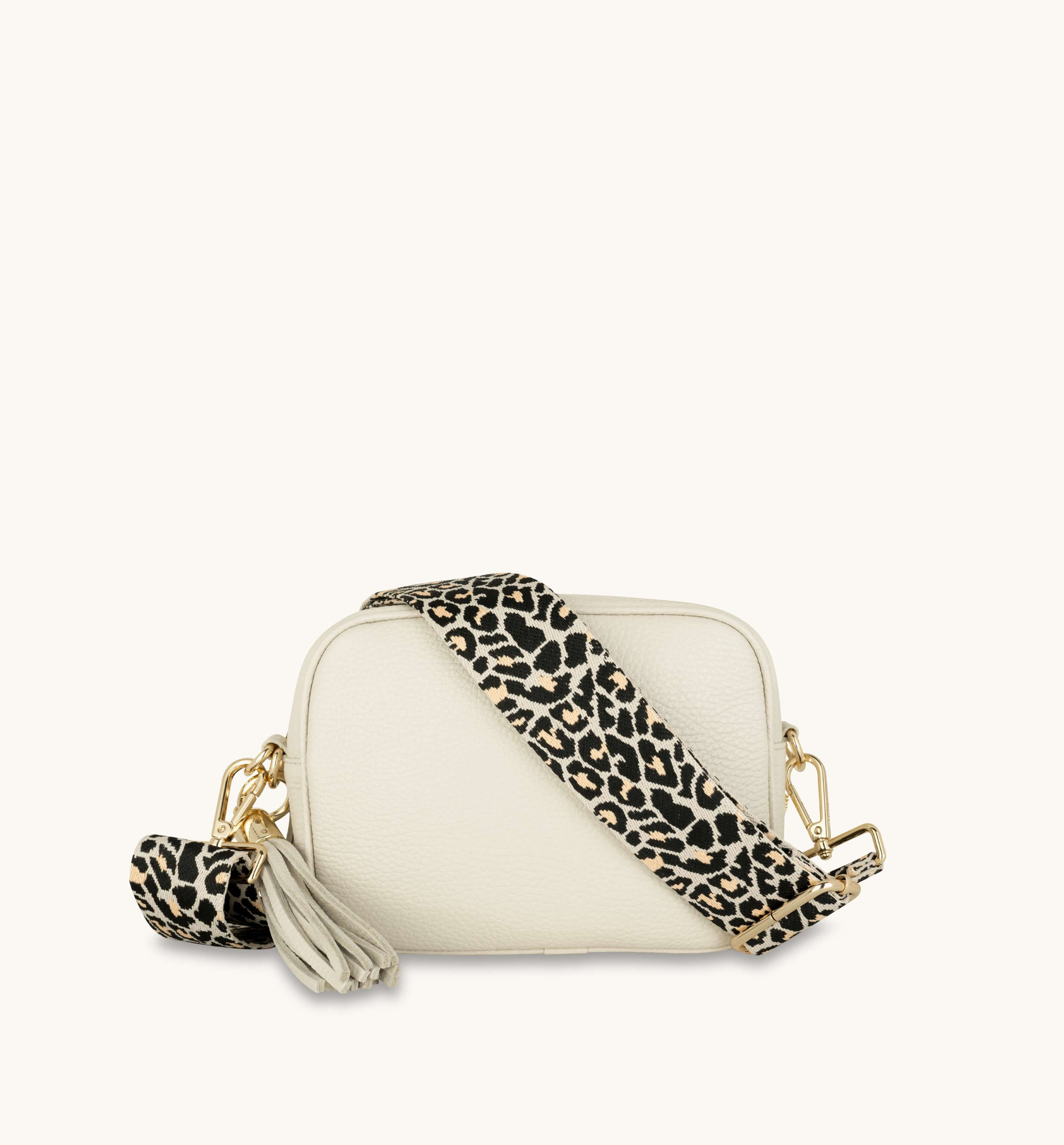 Apatchy London The Tassel Stone Leather Crossbody Bag With Apricot Cheetah Strap