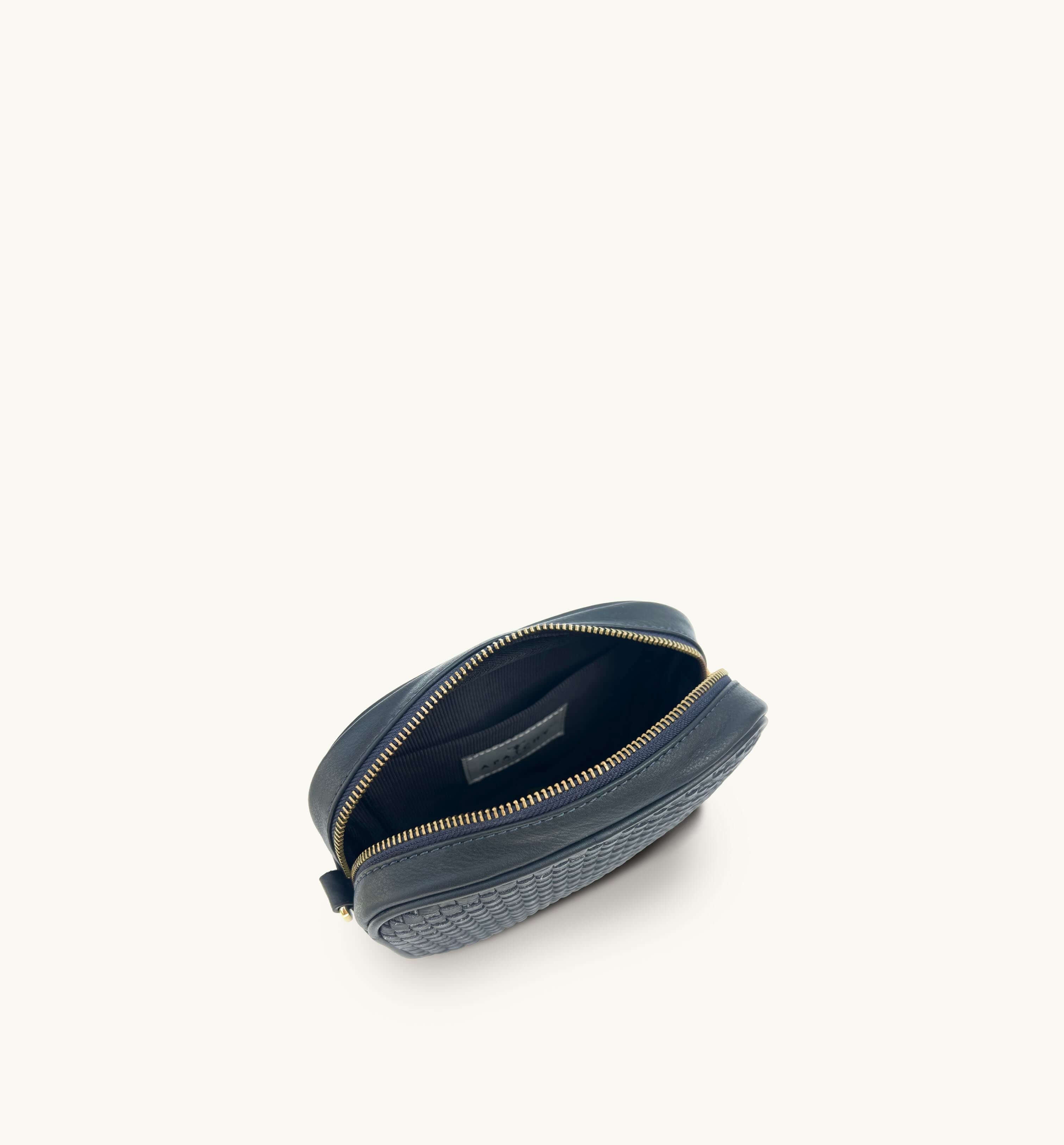 Apatchy London The Penelope Navy Woven Leather Camera Bag
