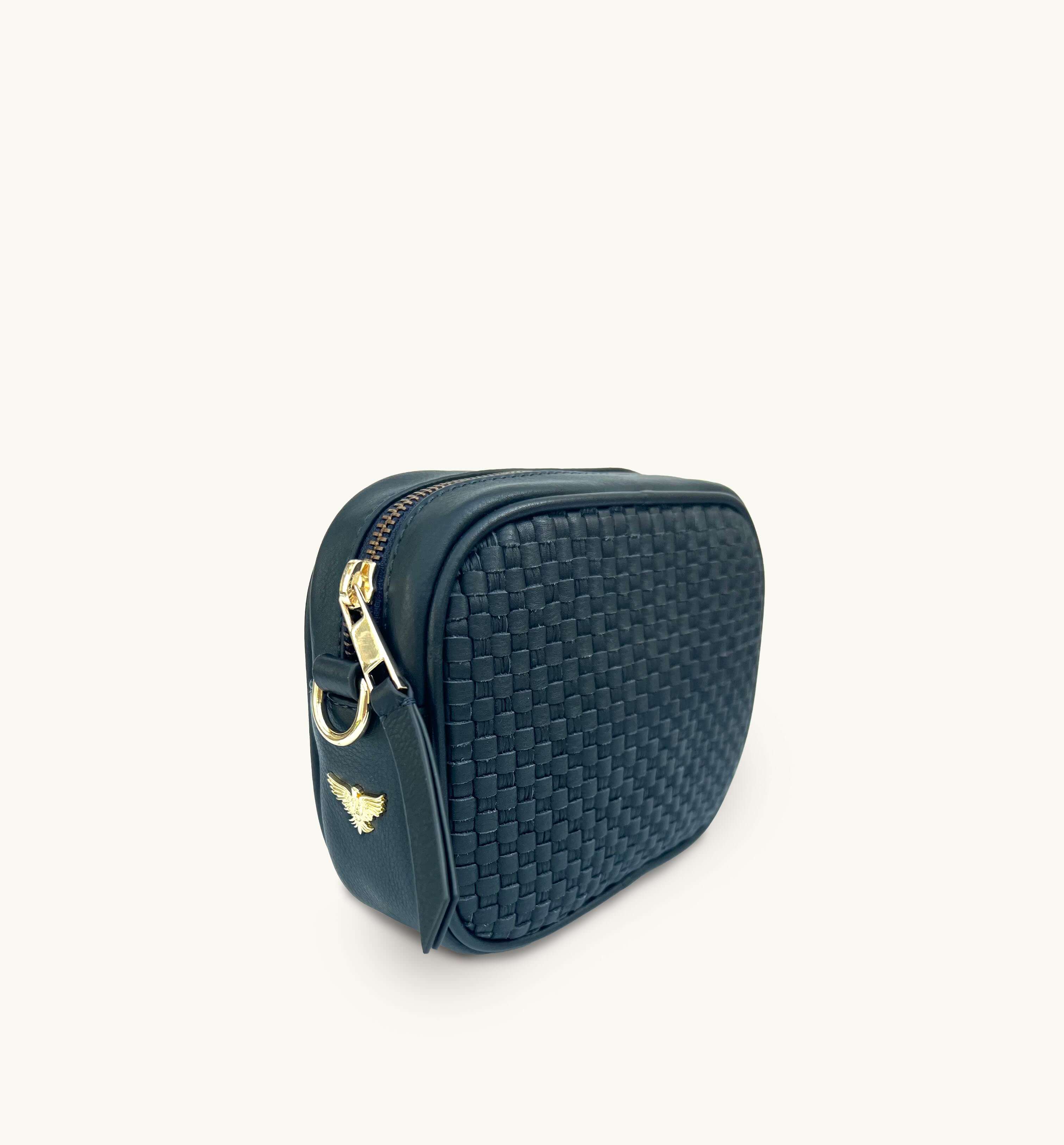 Apatchy London The Penelope Navy Woven Leather Camera Bag