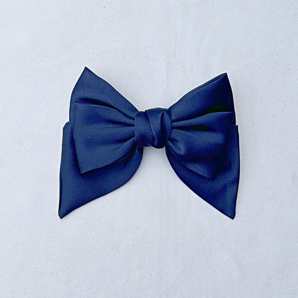 QueenMee Navy Satin Hair Bow Navy Blue Hair Clip